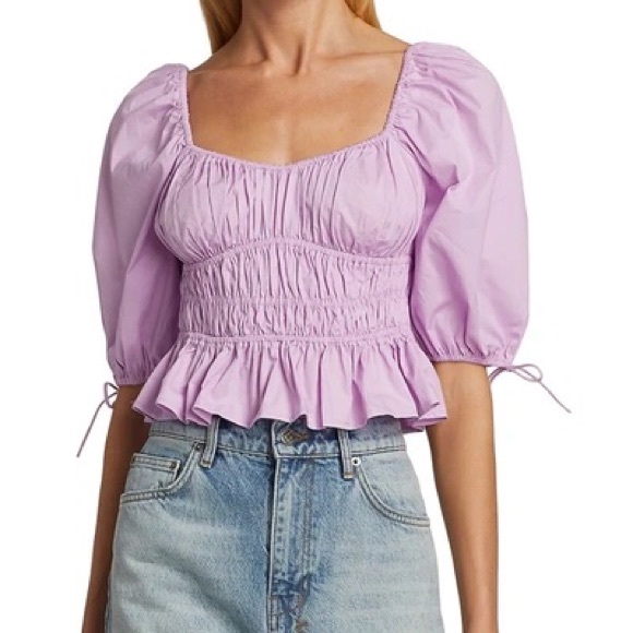 STAUD Lavender Pleated Puffy Sleeves Faye Blouse Top - Picture 9 of 11